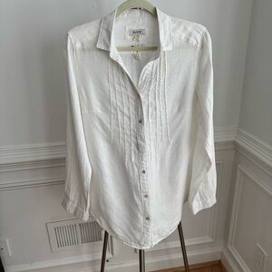100% Linen Malvin Hamburg Germany White Linen Button Down Blouse Size S
